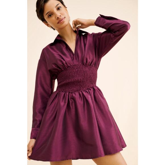Hutch Iridescent Waisted Shirtdress Plum Size Medium NWT Shirred Waist Dressy - Picture 1 of 14